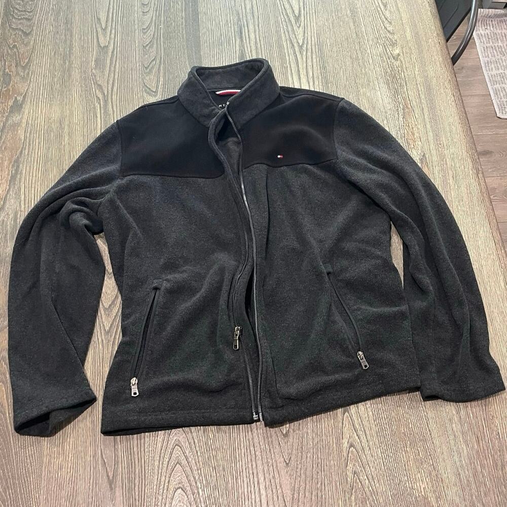 Tommy Hilfiger Mens Classic Zip Front Polar Fleece Jacket Black Charcoal Size L